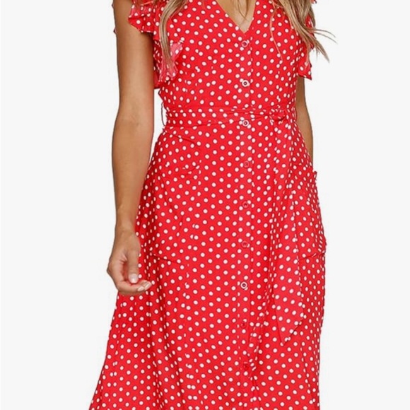 Polka Dot Fluttered Sleeve Dress - Picture 3 of 5